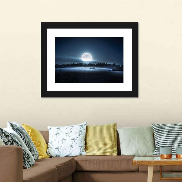 Moon Rising Over Forest Canvas Wall Art-3 Horizontal-Gallery Wrap-25" x 16"-Tiaracle