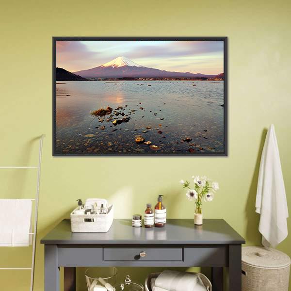 Morning At Fuji Mountain Canvas Wall Art-3 Horizontal-Gallery Wrap-25" x 16"-Tiaracle