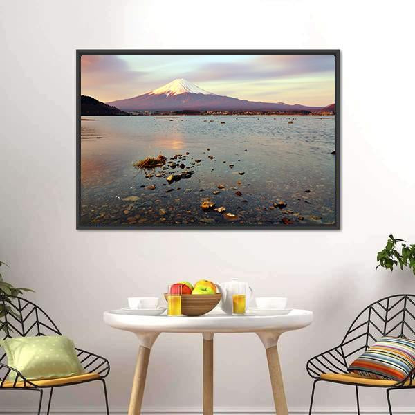 Morning At Fuji Mountain Canvas Wall Art-3 Horizontal-Gallery Wrap-25" x 16"-Tiaracle