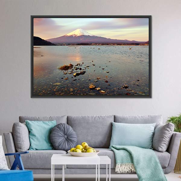 Morning At Fuji Mountain Canvas Wall Art-3 Horizontal-Gallery Wrap-25" x 16"-Tiaracle