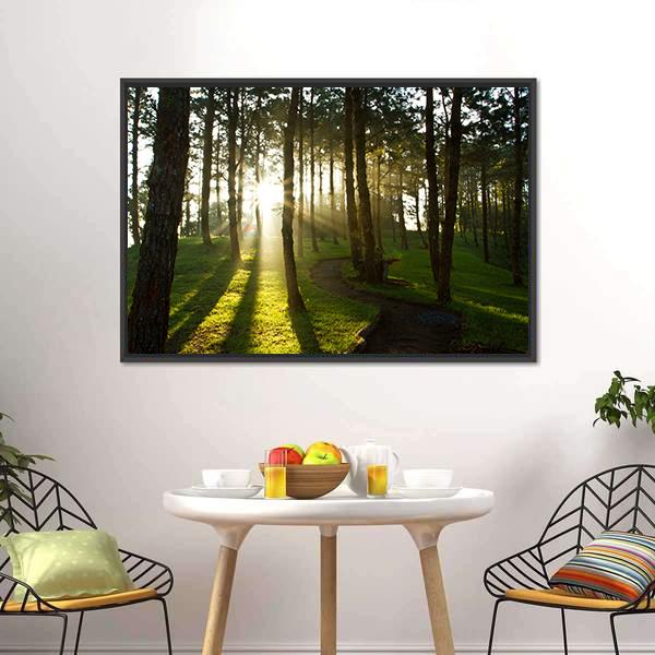 Morning In Pine Forest Canvas Wall Art-3 Horizontal-Gallery Wrap-25" x 16"-Tiaracle