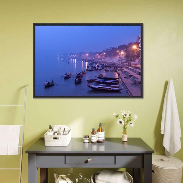 Morning On Ganges River Canvas Wall Art-3 Horizontal-Gallery Wrap-25" x 16"-Tiaracle