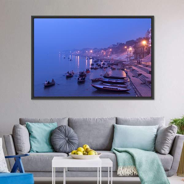 Morning On Ganges River Canvas Wall Art-3 Horizontal-Gallery Wrap-25" x 16"-Tiaracle