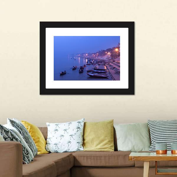 Morning On Ganges River Canvas Wall Art-3 Horizontal-Gallery Wrap-25" x 16"-Tiaracle