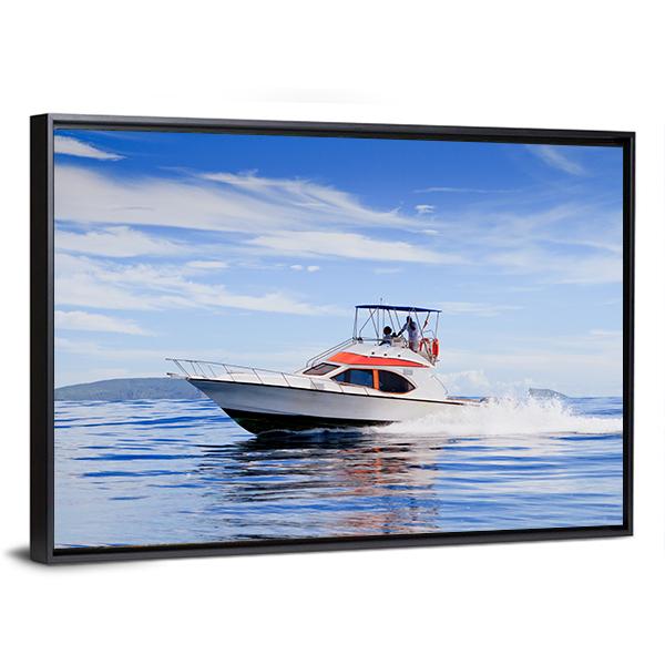 Motorboat In Ocean Canvas Wall Art-3 Horizontal-Gallery Wrap-25" x 16"-Tiaracle