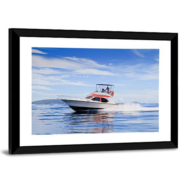 Motorboat In Ocean Canvas Wall Art-3 Horizontal-Gallery Wrap-25" x 16"-Tiaracle