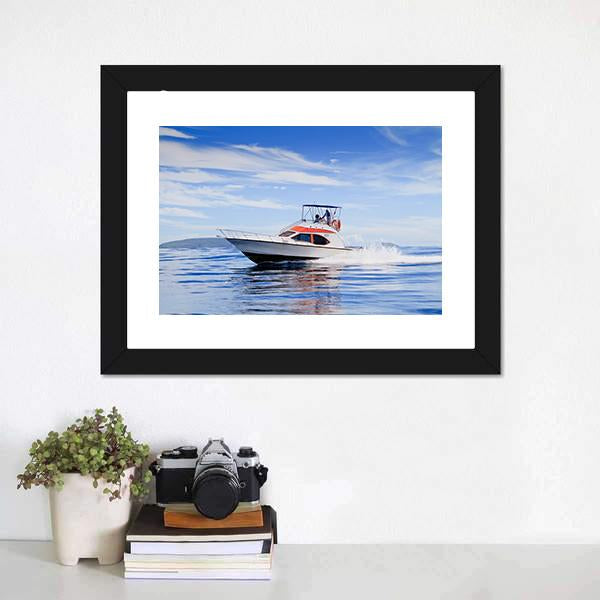 Motorboat In Ocean Canvas Wall Art-3 Horizontal-Gallery Wrap-25" x 16"-Tiaracle