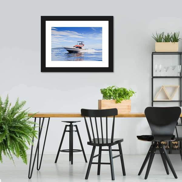 Motorboat In Ocean Canvas Wall Art-3 Horizontal-Gallery Wrap-25" x 16"-Tiaracle