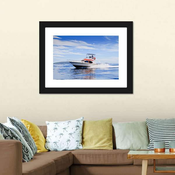 Motorboat In Ocean Canvas Wall Art-3 Horizontal-Gallery Wrap-25" x 16"-Tiaracle