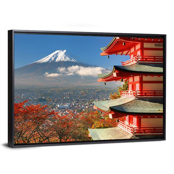 Mount Fuji & Chureito Pagoda Canvas Wall Art-3 Horizontal-Gallery Wrap-25" x 16"-Tiaracle