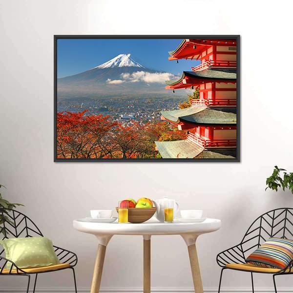 Mount Fuji & Chureito Pagoda Canvas Wall Art-3 Horizontal-Gallery Wrap-25" x 16"-Tiaracle