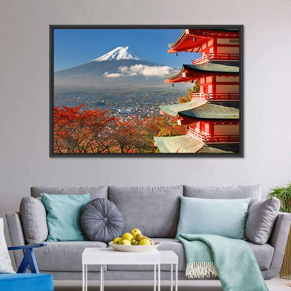 Mount Fuji & Chureito Pagoda Canvas Wall Art-3 Horizontal-Gallery Wrap-25" x 16"-Tiaracle