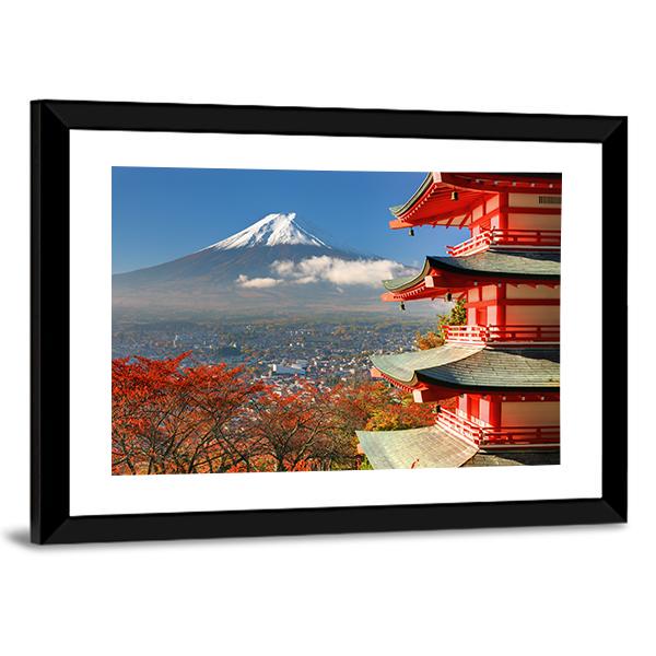 Mount Fuji & Chureito Pagoda Canvas Wall Art-3 Horizontal-Gallery Wrap-25" x 16"-Tiaracle