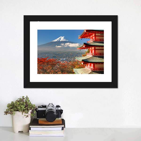 Mount Fuji & Chureito Pagoda Canvas Wall Art-3 Horizontal-Gallery Wrap-25" x 16"-Tiaracle