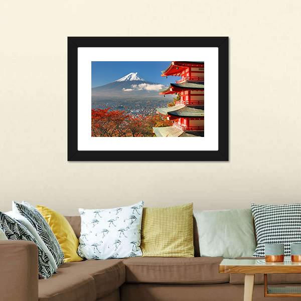 Mount Fuji & Chureito Pagoda Canvas Wall Art-3 Horizontal-Gallery Wrap-25" x 16"-Tiaracle