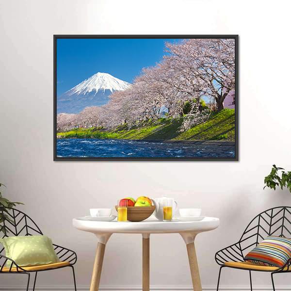 Mountain Fuji & Cherry Blossom Canvas Wall Art-3 Horizontal-Gallery Wrap-25" x 16"-Tiaracle