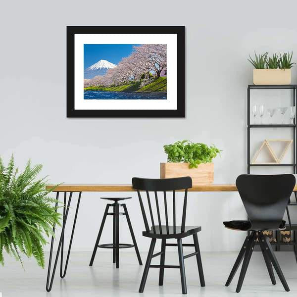 Mountain Fuji & Cherry Blossom Canvas Wall Art-3 Horizontal-Gallery Wrap-25" x 16"-Tiaracle