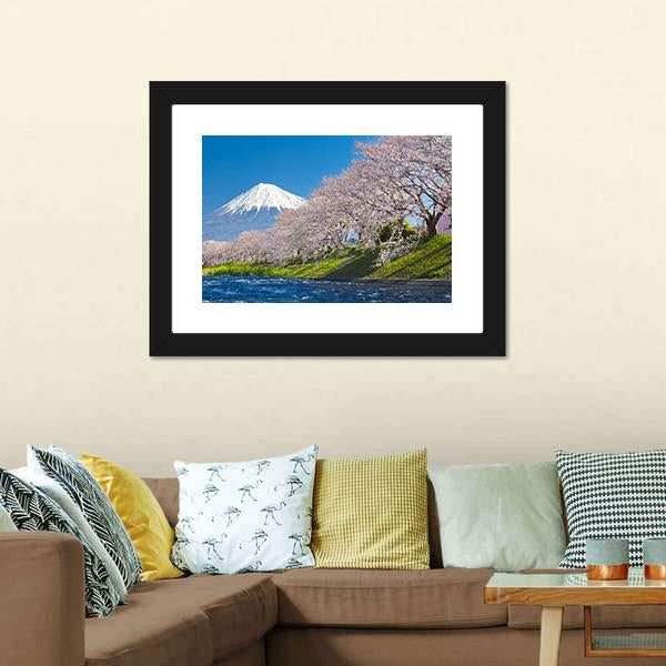 Mountain Fuji & Cherry Blossom Canvas Wall Art-3 Horizontal-Gallery Wrap-25" x 16"-Tiaracle