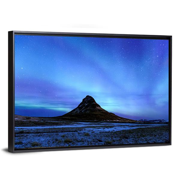 Mountain Kirkjufell & Aurora Canvas Wall Art-3 Horizontal-Gallery Wrap-25" x 16"-Tiaracle
