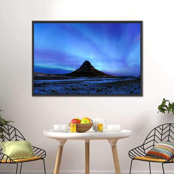 Mountain Kirkjufell & Aurora Canvas Wall Art-3 Horizontal-Gallery Wrap-25" x 16"-Tiaracle