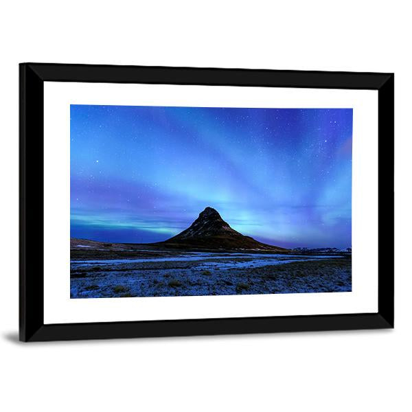 Mountain Kirkjufell & Aurora Canvas Wall Art-3 Horizontal-Gallery Wrap-25" x 16"-Tiaracle