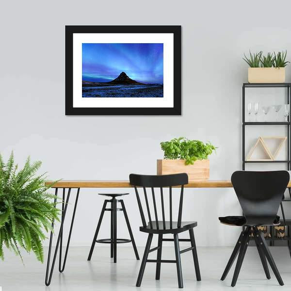 Mountain Kirkjufell & Aurora Canvas Wall Art-3 Horizontal-Gallery Wrap-25" x 16"-Tiaracle