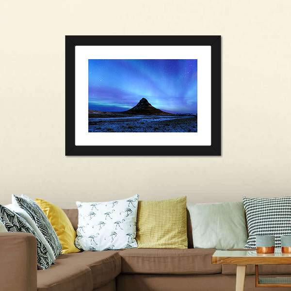 Mountain Kirkjufell & Aurora Canvas Wall Art-3 Horizontal-Gallery Wrap-25" x 16"-Tiaracle