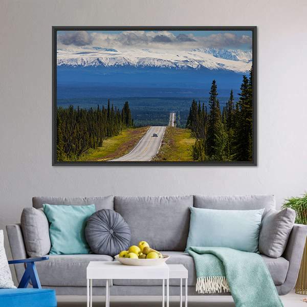 Mountain Road Alaska Canvas Wall Art-3 Horizontal-Gallery Wrap-25" x 16"-Tiaracle