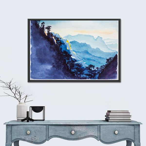 Mountains & Forest Watercolor Canvas Wall Art-1 Piece-Floating Frame-24" x 16"-Tiaracle