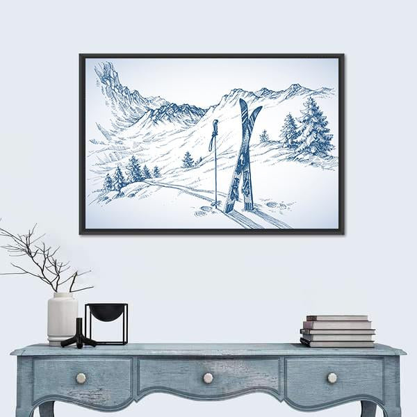 Mountains In Winter Season Canvas Wall Art-1 Piece-Floating Frame-24" x 16"-Tiaracle