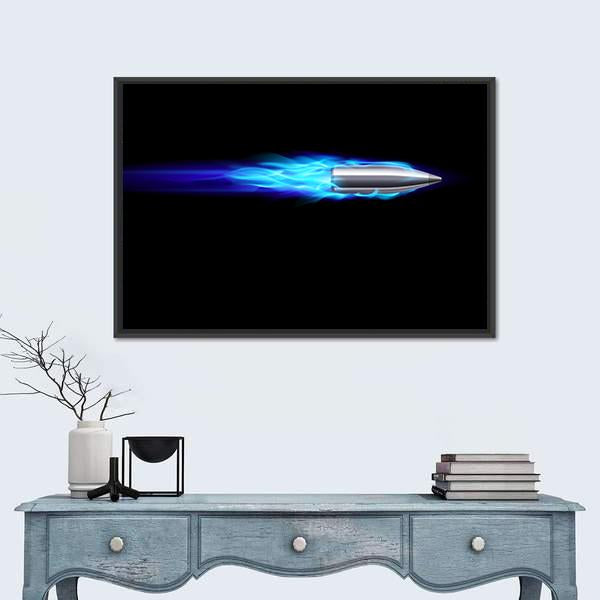 Moving Blue Fiery Bullet Canvas Wall Art-1 Piece-Floating Frame-24" x 16"-Tiaracle