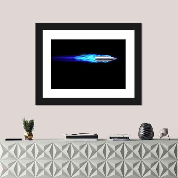 Moving Blue Fiery Bullet Canvas Wall Art-1 Piece-Framed Print-20" x 16"-Tiaracle