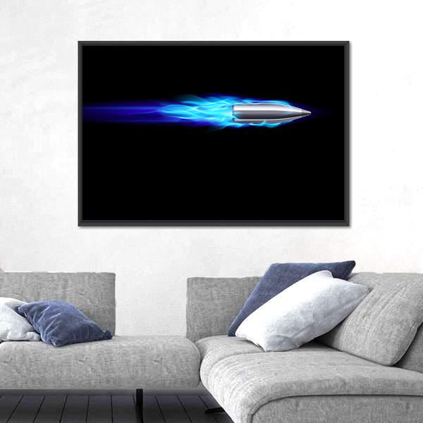 Moving Blue Fiery Bullet Canvas Wall Art-3 Horizontal-Gallery Wrap-25" x 16"-Tiaracle