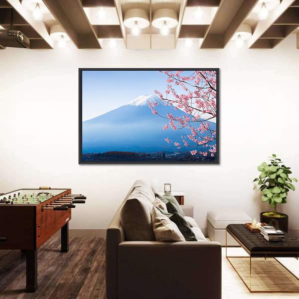 Mt Fuji & Cherry Blossom Canvas Wall Art-1 Piece-Floating Frame-24" x 16"-Tiaracle