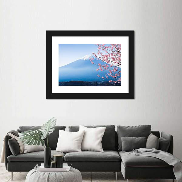 Mt Fuji & Cherry Blossom Canvas Wall Art-1 Piece-Framed Print-20" x 16"-Tiaracle