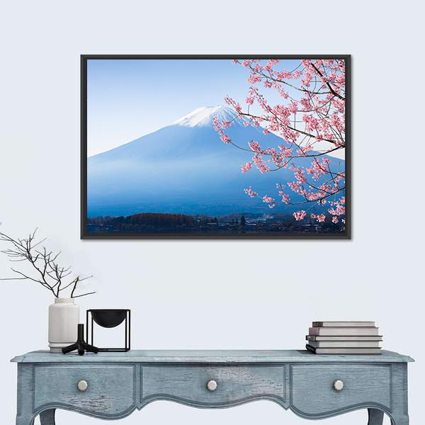 Mt Fuji & Cherry Blossom Canvas Wall Art-3 Horizontal-Gallery Wrap-25" x 16"-Tiaracle