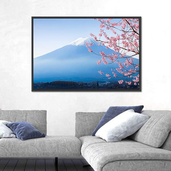 Mt Fuji & Cherry Blossom Canvas Wall Art-3 Horizontal-Gallery Wrap-25" x 16"-Tiaracle