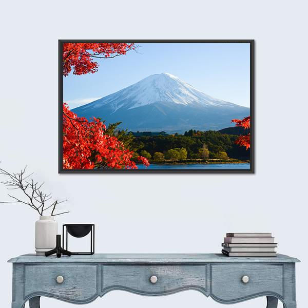 Mt Fuji In Autumn Canvas Wall Art-1 Piece-Floating Frame-24" x 16"-Tiaracle