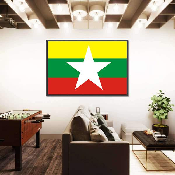 Myanmar Flag Canvas Wall Art-1 Piece-Floating Frame-24" x 16"-Tiaracle