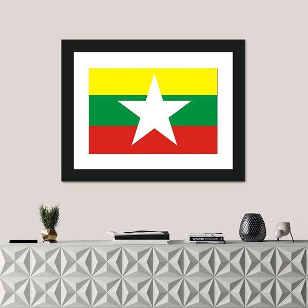 Myanmar Flag Canvas Wall Art-1 Piece-Framed Print-20" x 16"-Tiaracle