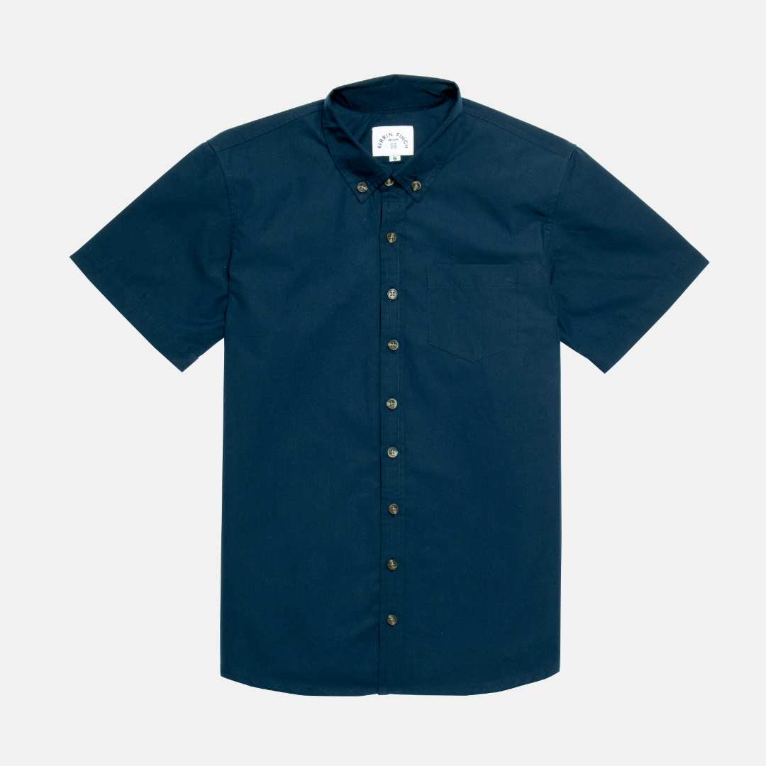 Navy Blue Chambray Short-Sleeve Shirt