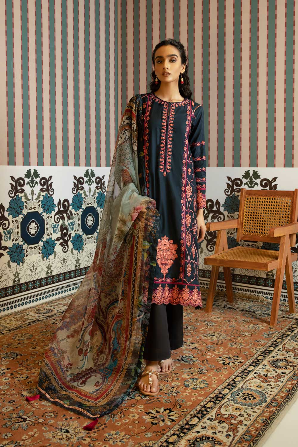 2 Piece - Embroidered Cotton Suit