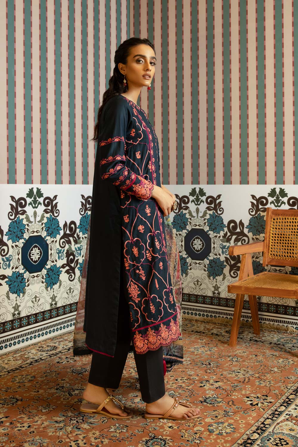 2 Piece - Embroidered Cotton Suit