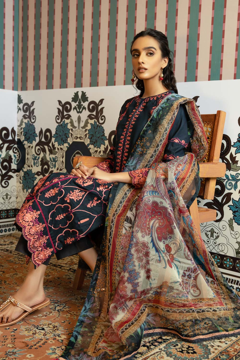 2 Piece - Embroidered Cotton Suit