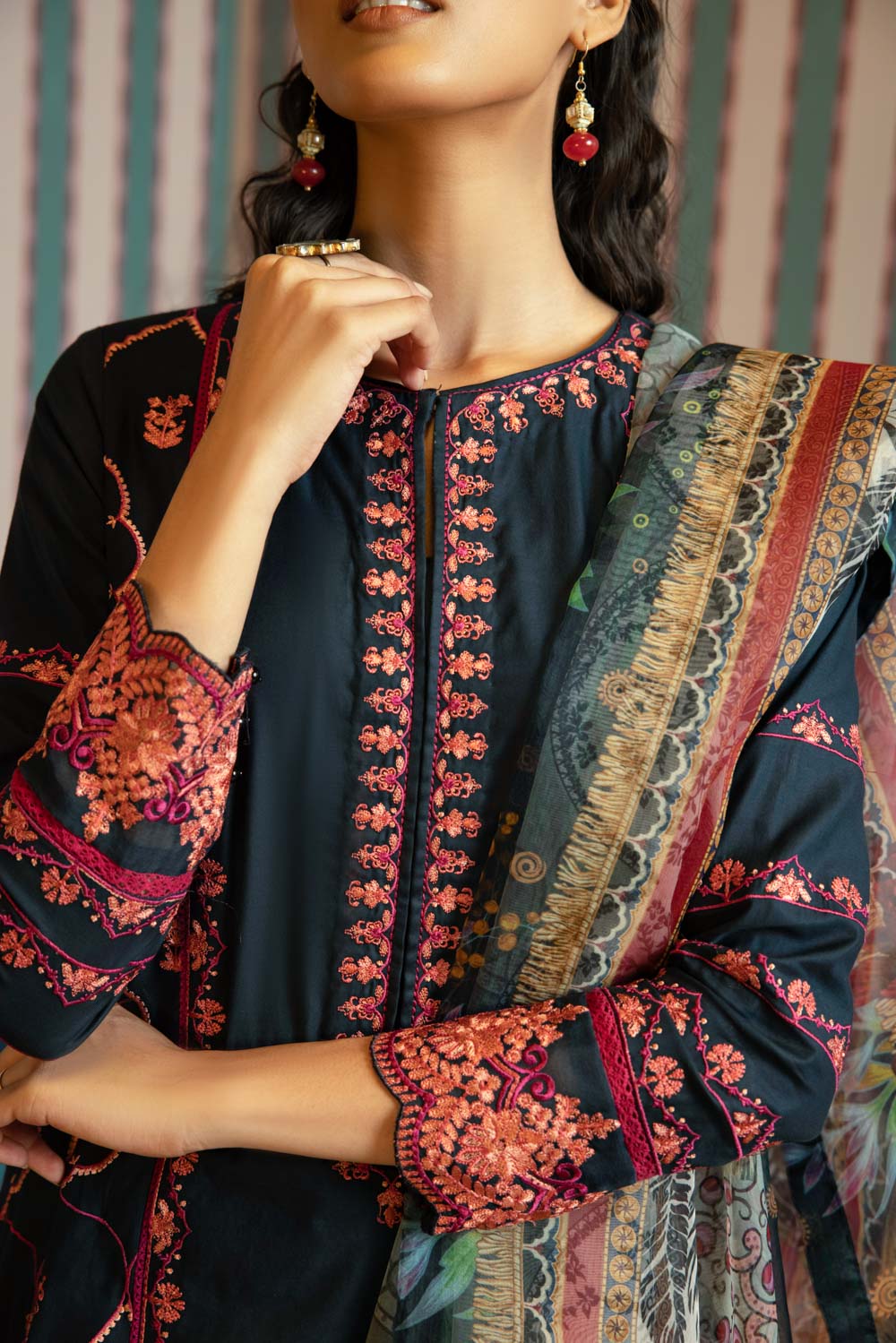 2 Piece - Embroidered Cotton Suit