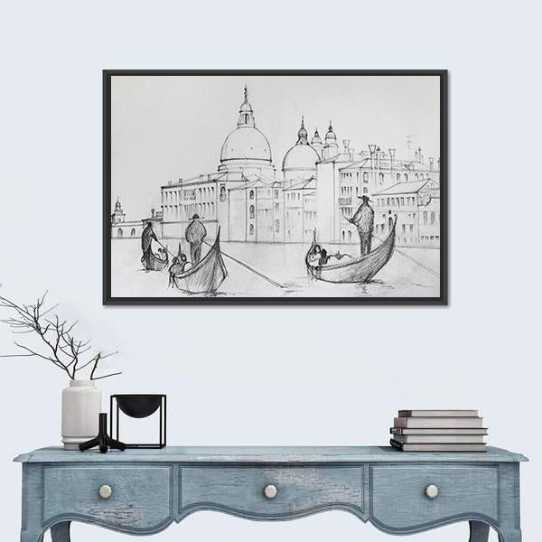 Painting Of Venice Italy Canvas Wall Art-1 Piece-Floating Frame-24" x 16"-Tiaracle