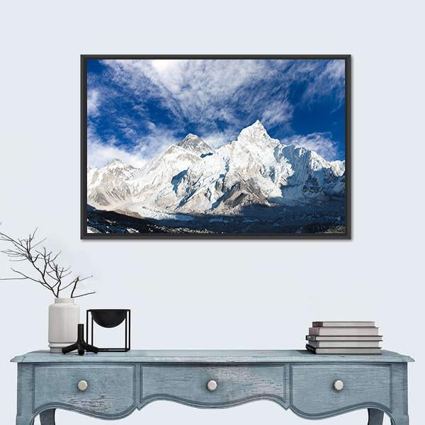 Panoramic View Of Mount Everest With Beautiful Sky And Khumbu Glacier Canvas Wall Art-1 Piece-Floating Frame-24" x 16"-Tiaracle