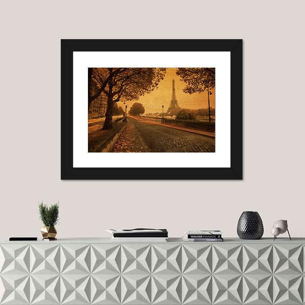 Paris At Dusk With Street And Eiffel Tower Paris France Canvas Wall Art-1 Piece-Framed Print-20" x 16"-Tiaracle