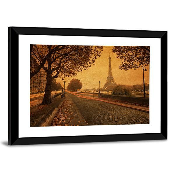 Paris At Dusk With Street And Eiffel Tower Paris France Canvas Wall Art-3 Horizontal-Gallery Wrap-25" x 16"-Tiaracle