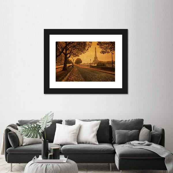 Paris At Dusk With Street And Eiffel Tower Paris France Canvas Wall Art-3 Horizontal-Gallery Wrap-25" x 16"-Tiaracle